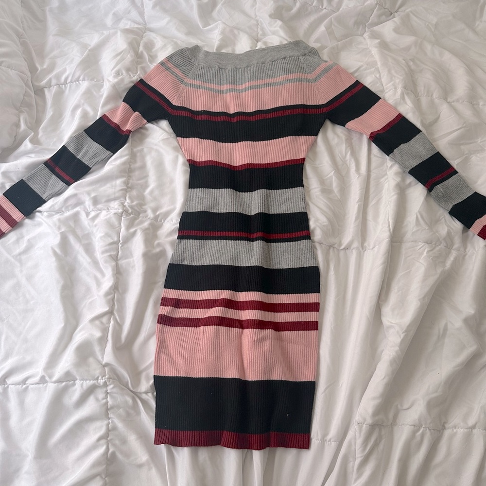 Striped off the shoulder sweater mini dress